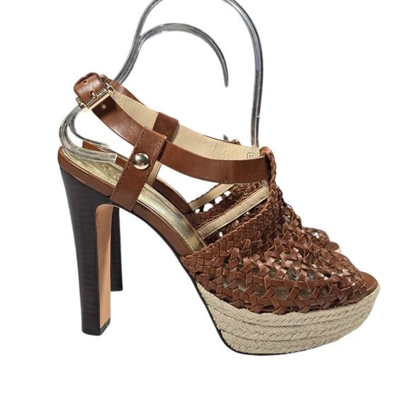 Coach Zany Brown Leather Stacked Platform Espadrille Heels sz 7 - Picture 6 of 14